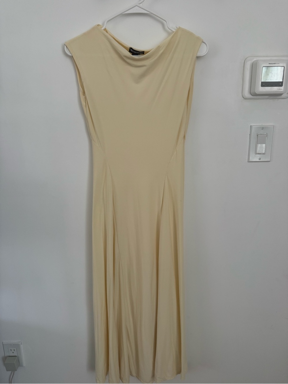 PrettyLittleThing Cream Midi Dress with Draped Neck